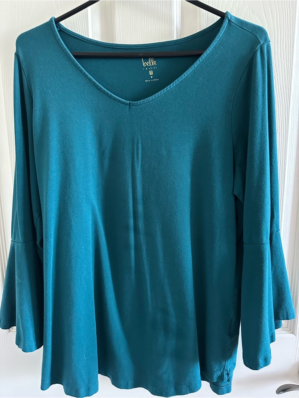 Belle Teal V-Neck Bell Sleeve Tunic Top